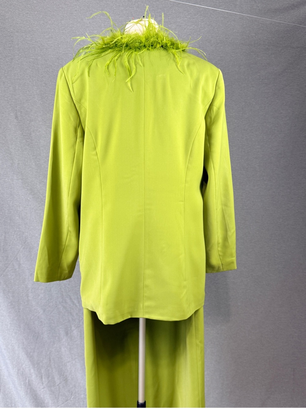 Vintage Psalm: CIV Lime Green Maximalist Skirt Set Sz 16 Faux Fur Statement Suit - Picture 13 of 14